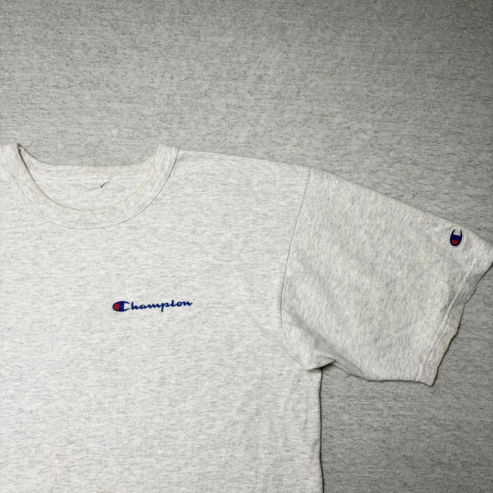 Champion Mens T-Shirt Large Gray Script Logo Short Sleeve Embroidered - Picture 2 of 10